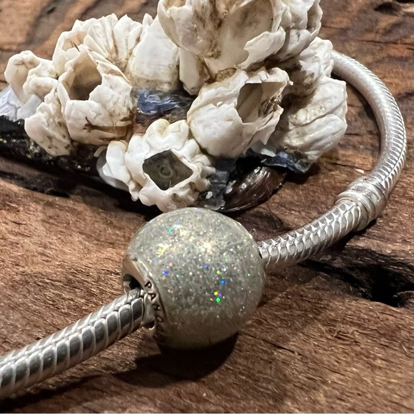 Pandora Jewelry - Authentic Pandora Charm Silvery Glitter Ball Bead Sterling Simmer White Grey